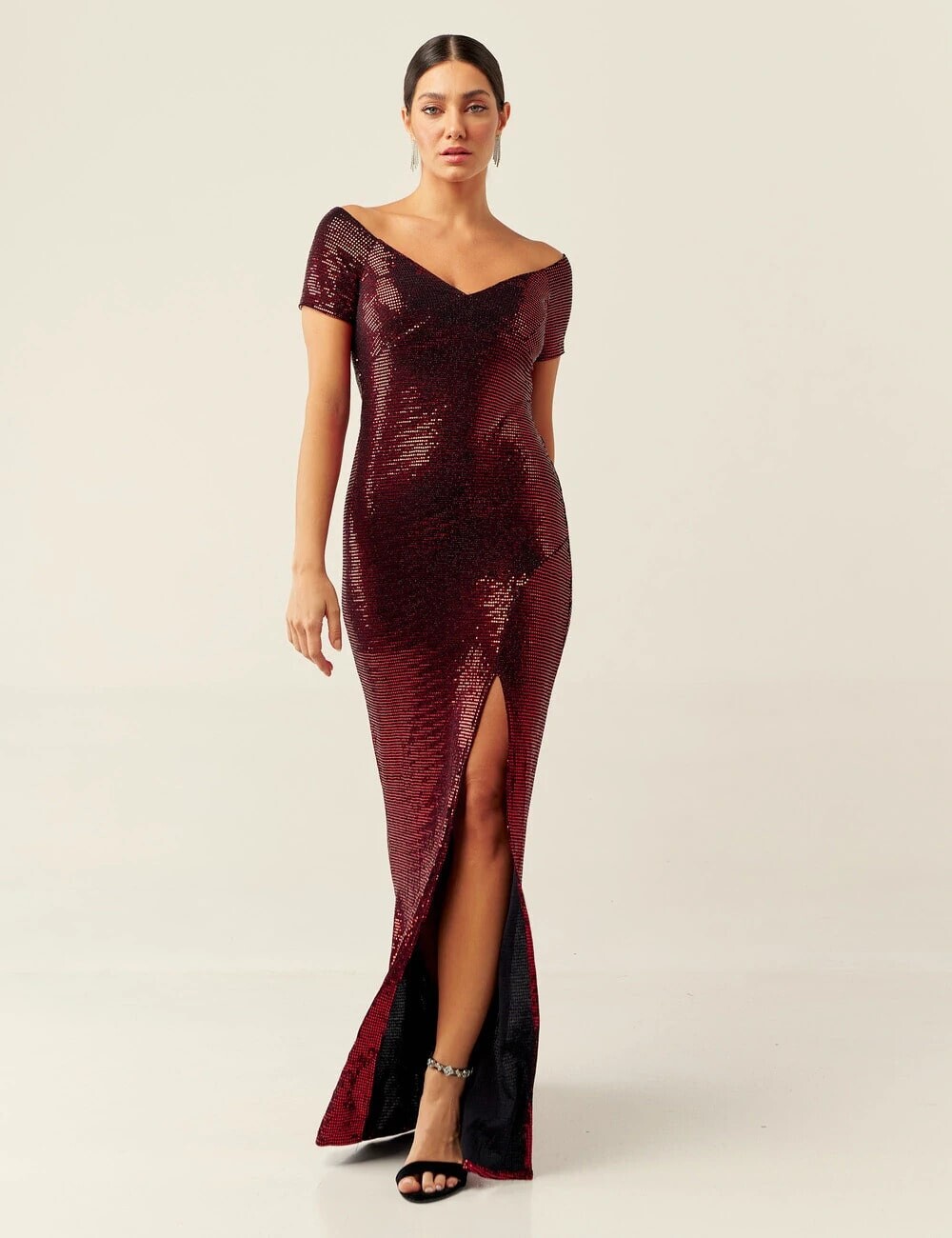 vestido longo paetê