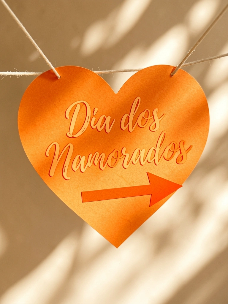 Banner laranja em formato de coração com texto 